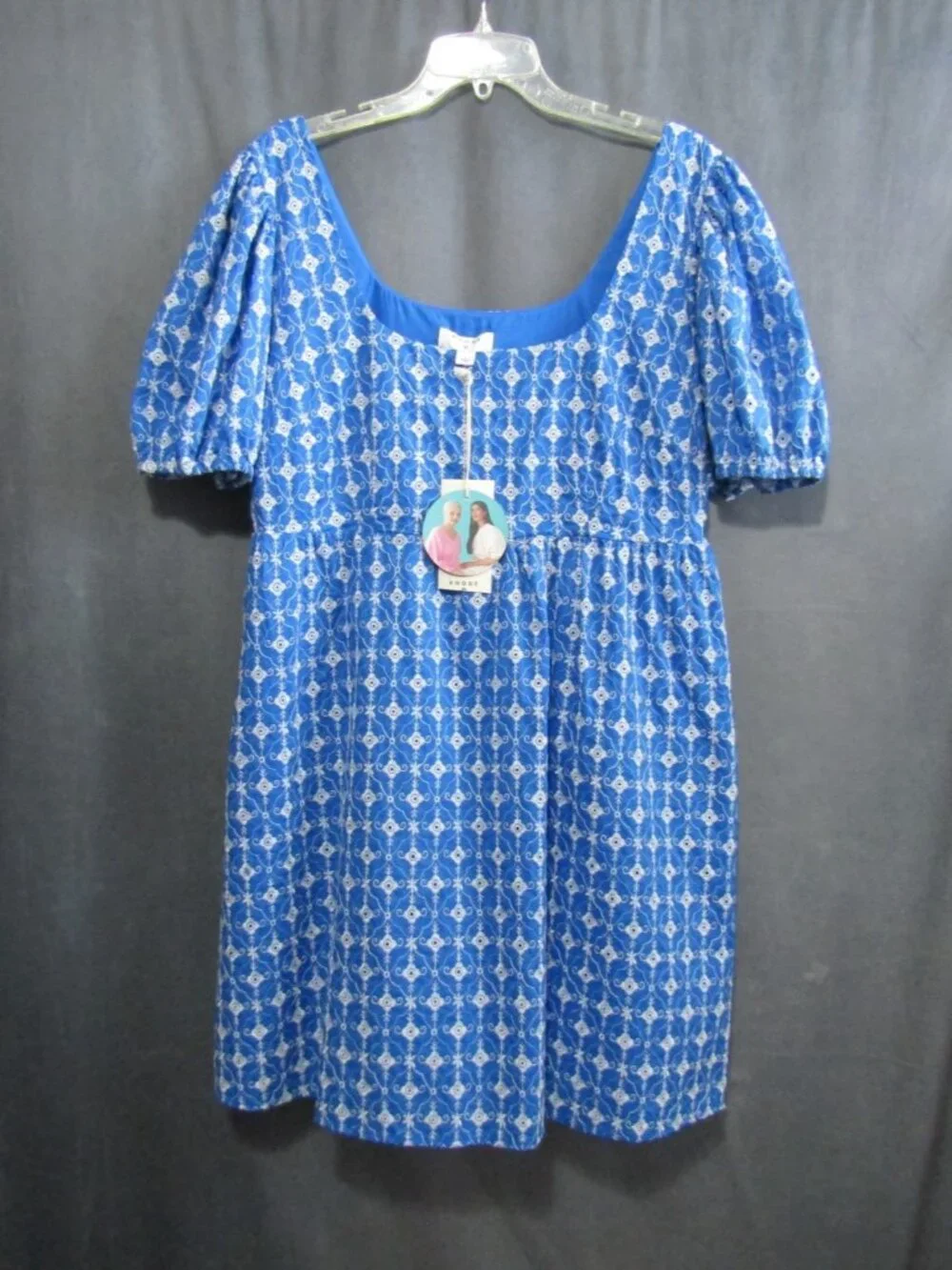 Rhode x Target Blue Eyelet Puff Sleeve Mini Dress Size L Babydoll Lined New Tag - Picture 13 of 13